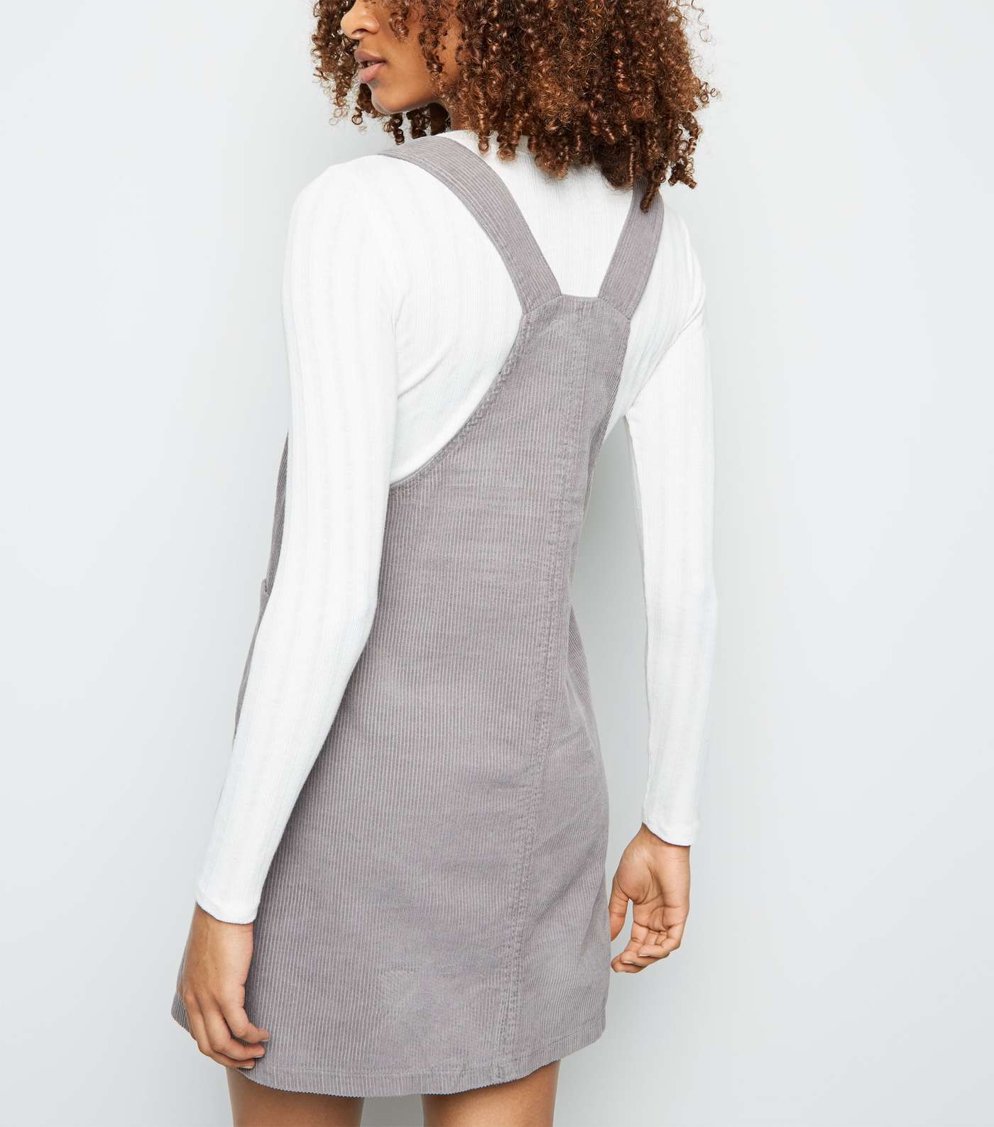 Grey Corduroy Button Front Pinafore Dress Image 3