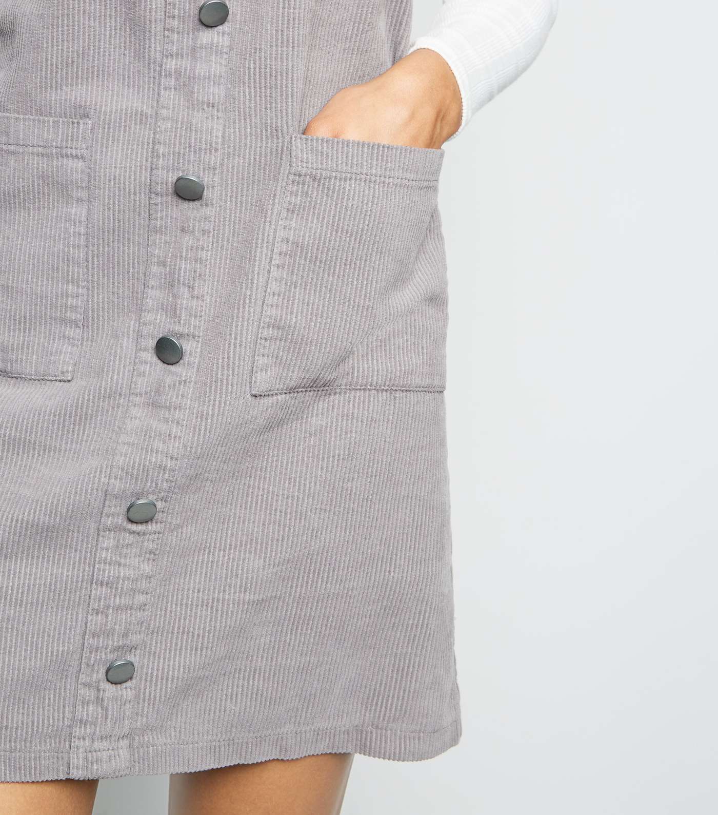 Grey Corduroy Button Front Pinafore Dress Image 5