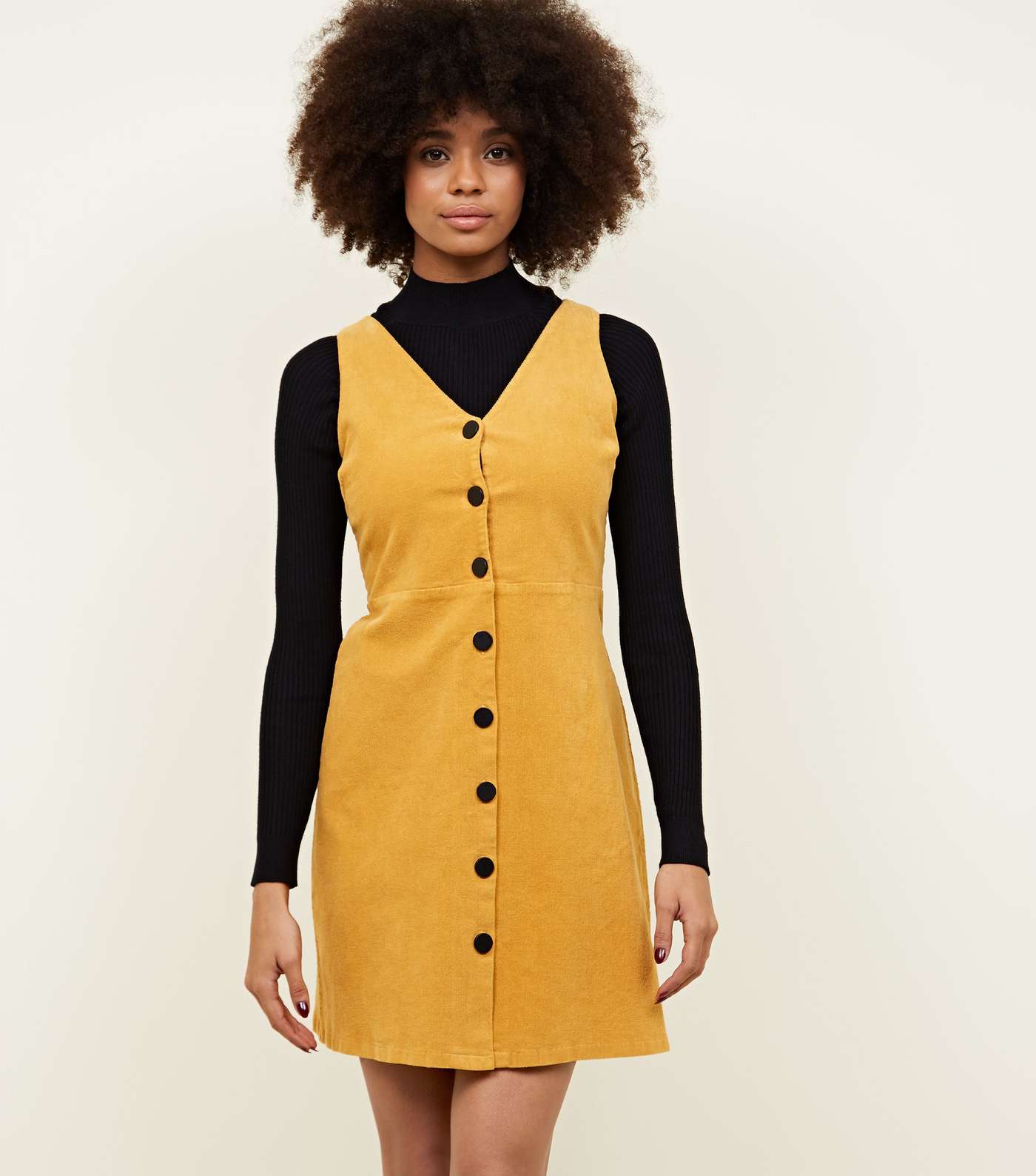 Mustard Corduroy Button Front Dress 