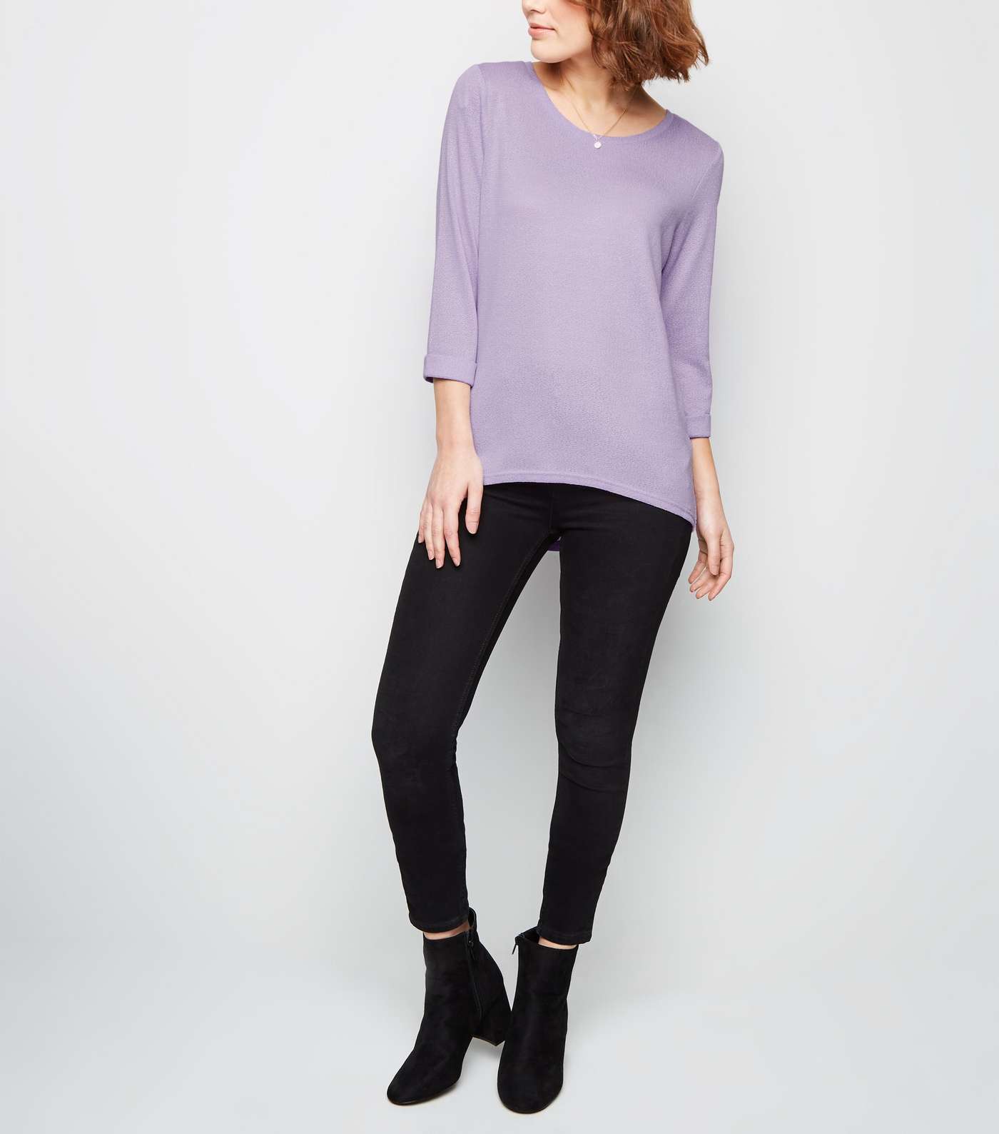 Lilac 3/4 Sleeve Fine Knit Top Image 2