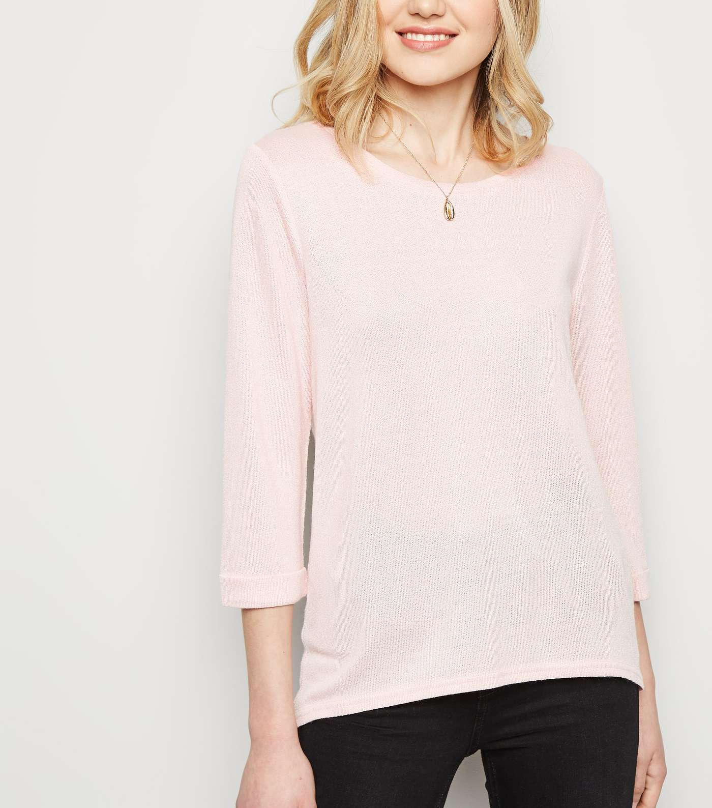 Pink 3/4 Sleeve Fine Knit Top