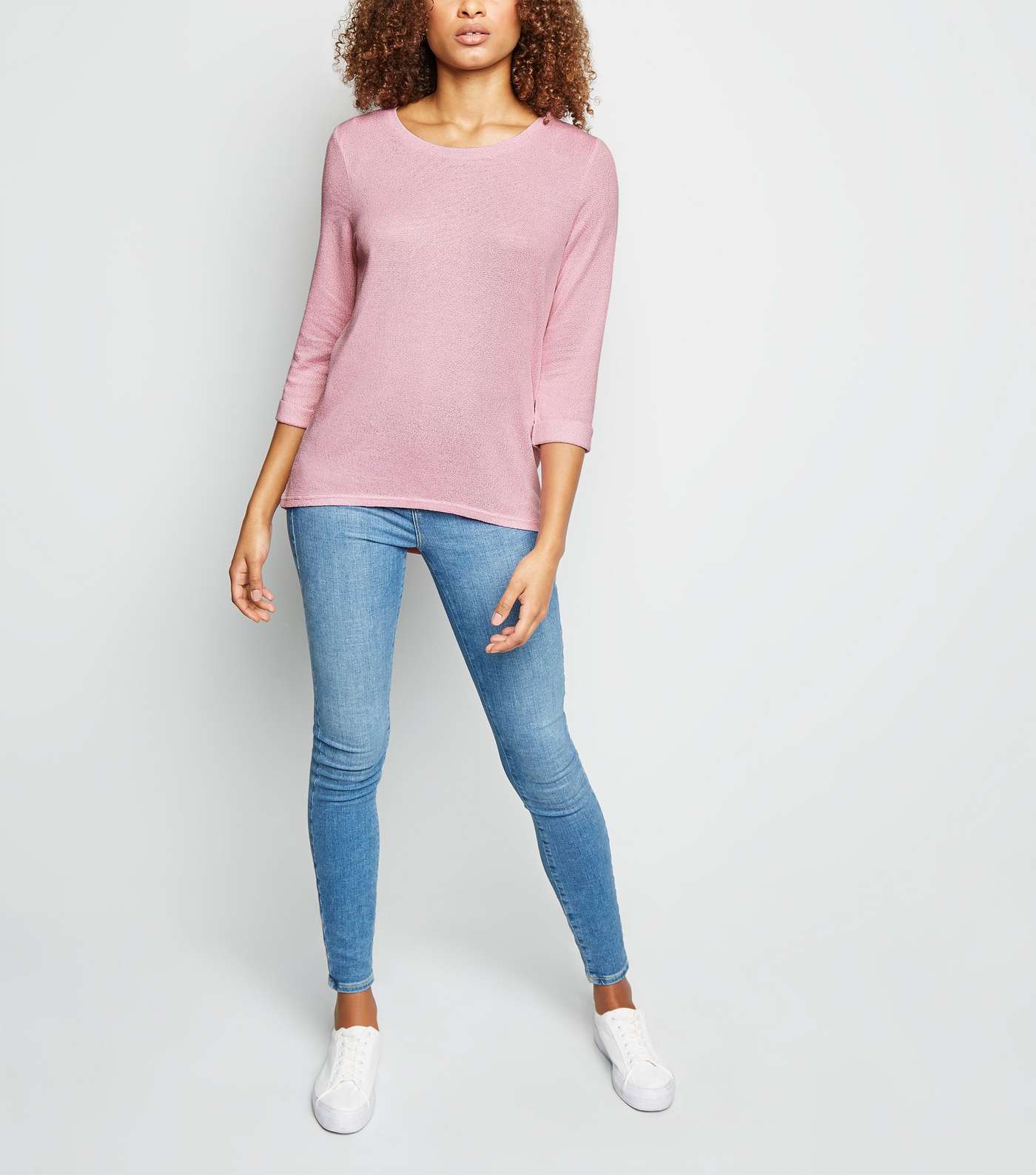 Mid Pink 3/4 Sleeve Fine Knit Top Image 2