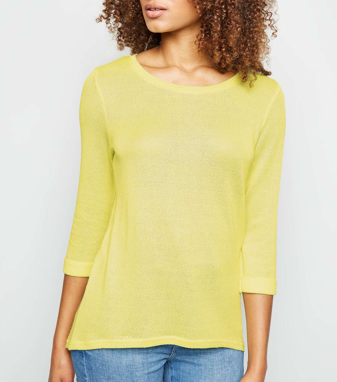 Pale Yellow 3/4 Sleeve Fine Knit Top