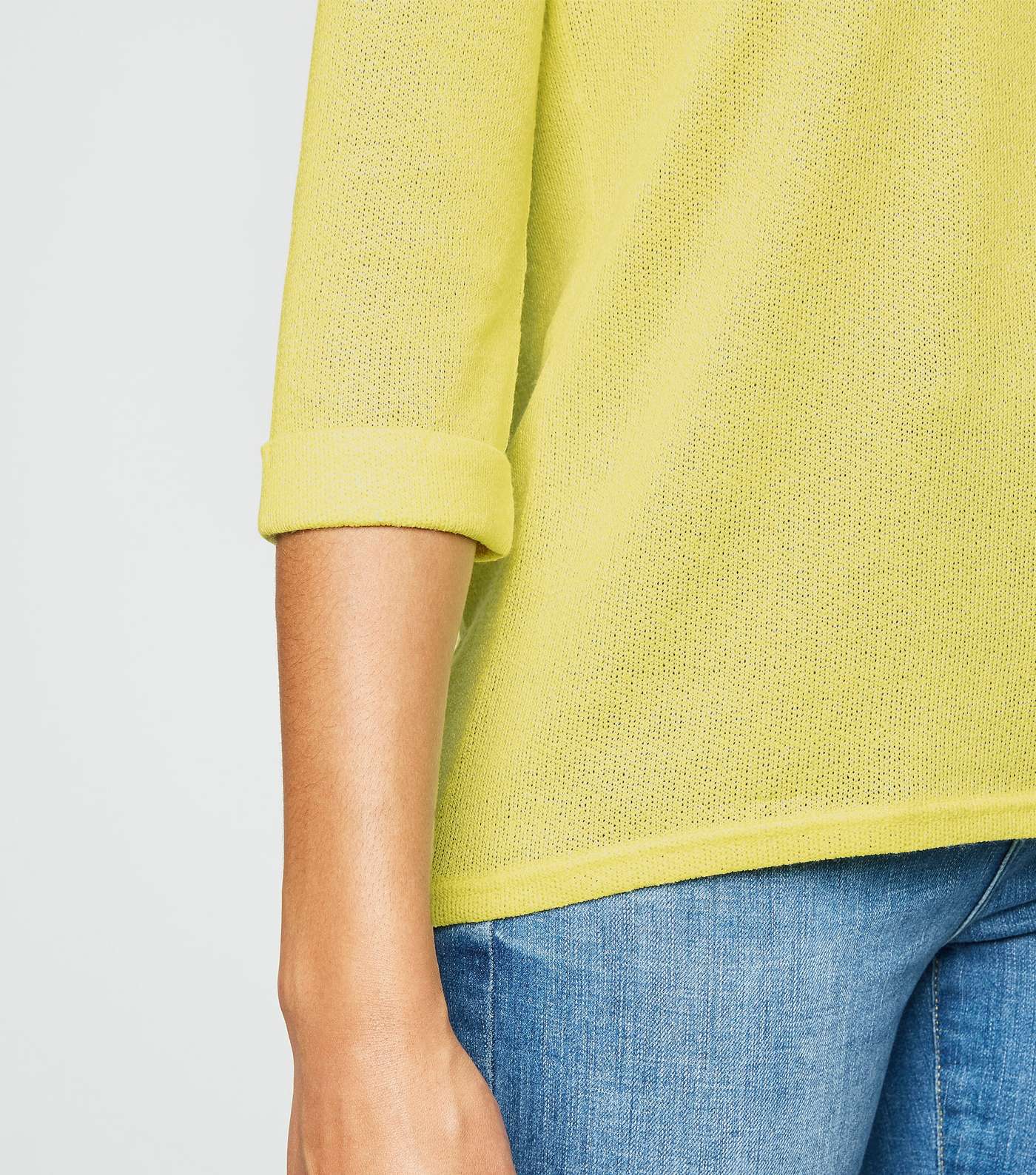 Pale Yellow 3/4 Sleeve Fine Knit Top Image 3