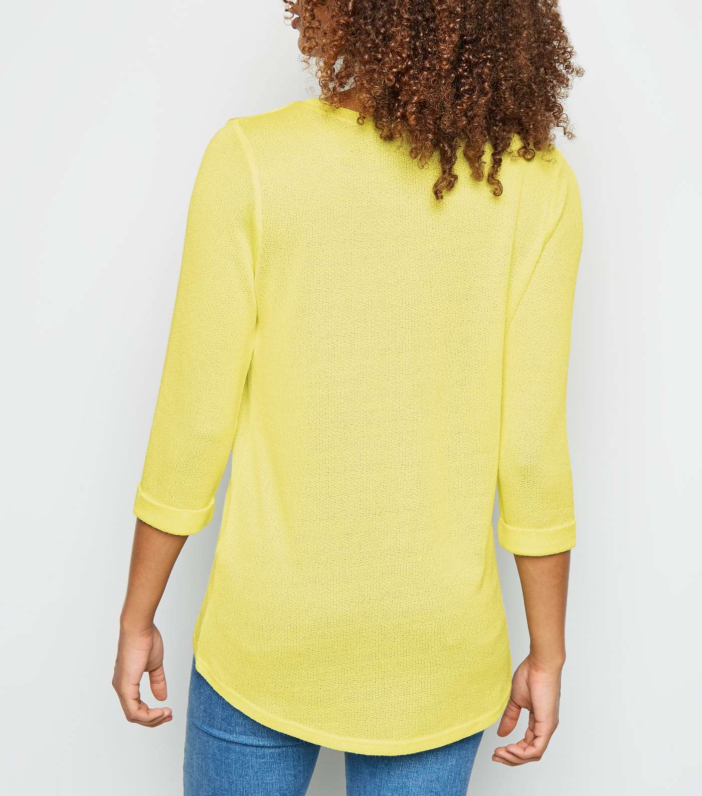 Pale Yellow 3/4 Sleeve Fine Knit Top Image 5