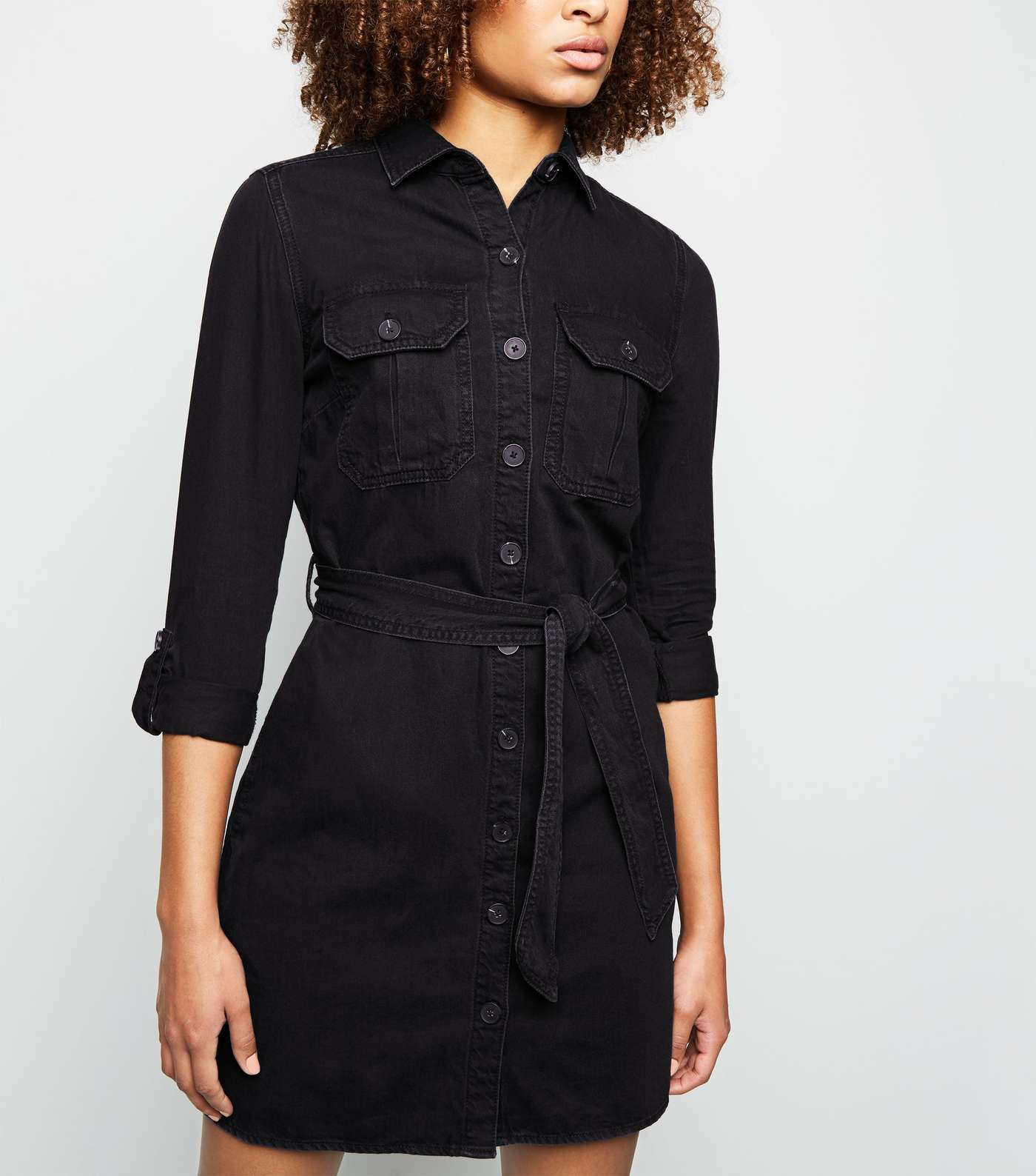 Black Denim Utility Shirt Dress