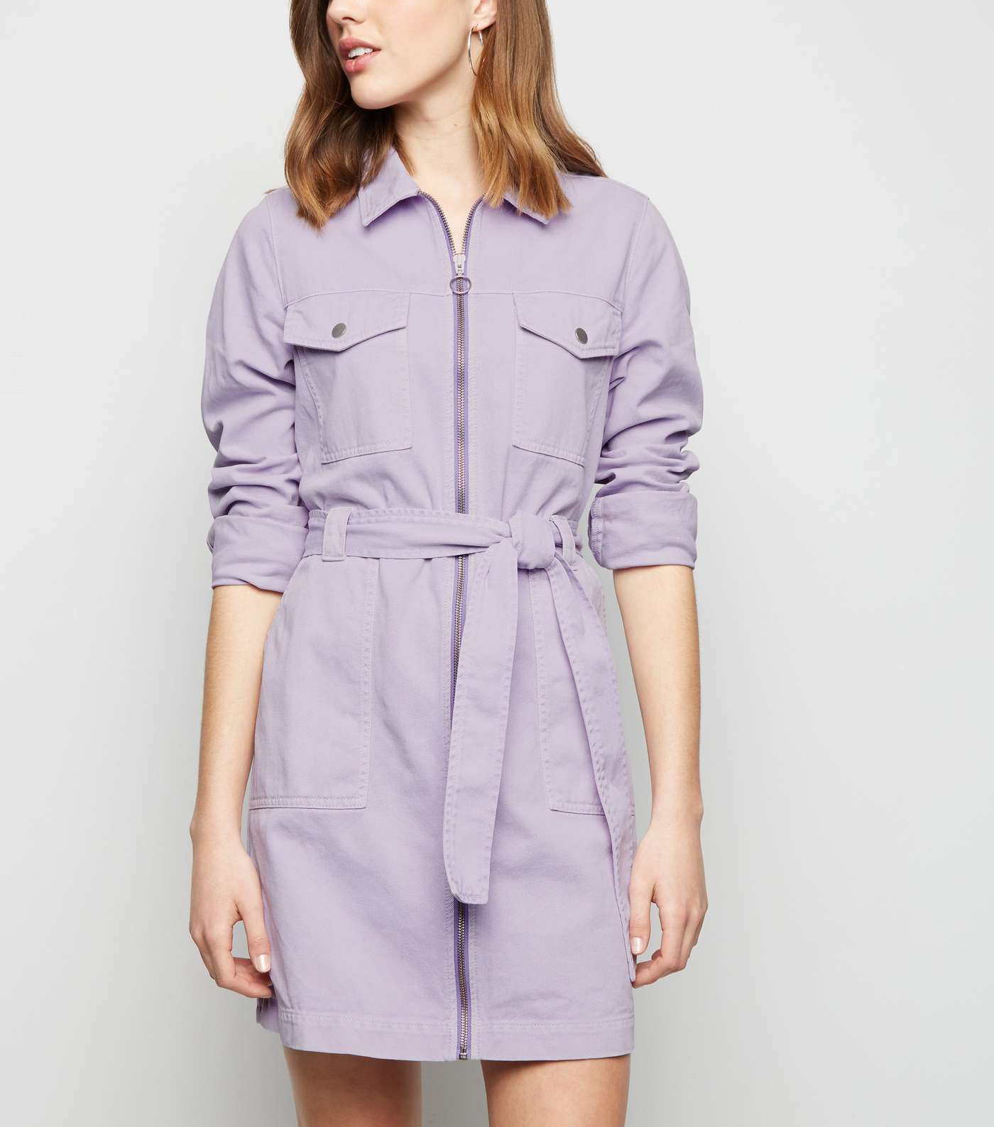 Lilac Denim Utility Shirt Dress