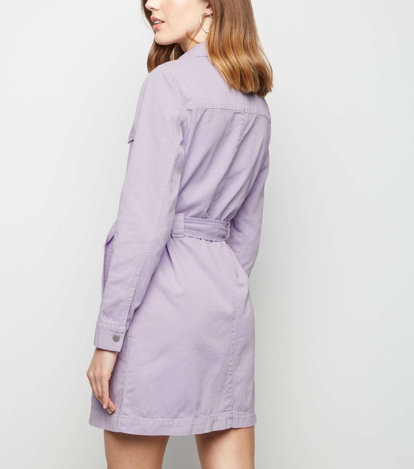 Lilac Denim Utility Shirt Dress Image 3
