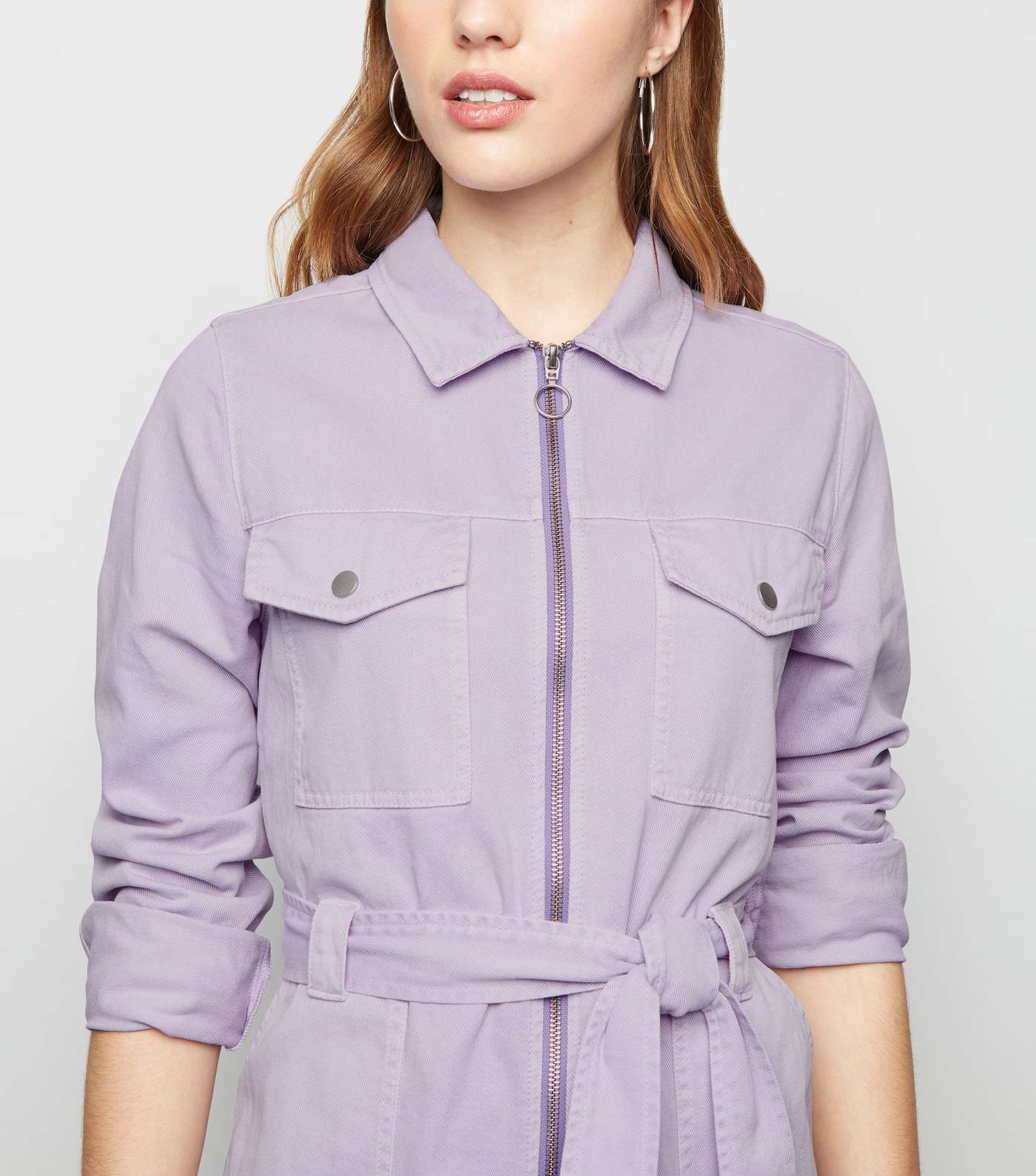Lilac Denim Utility Shirt Dress Image 5