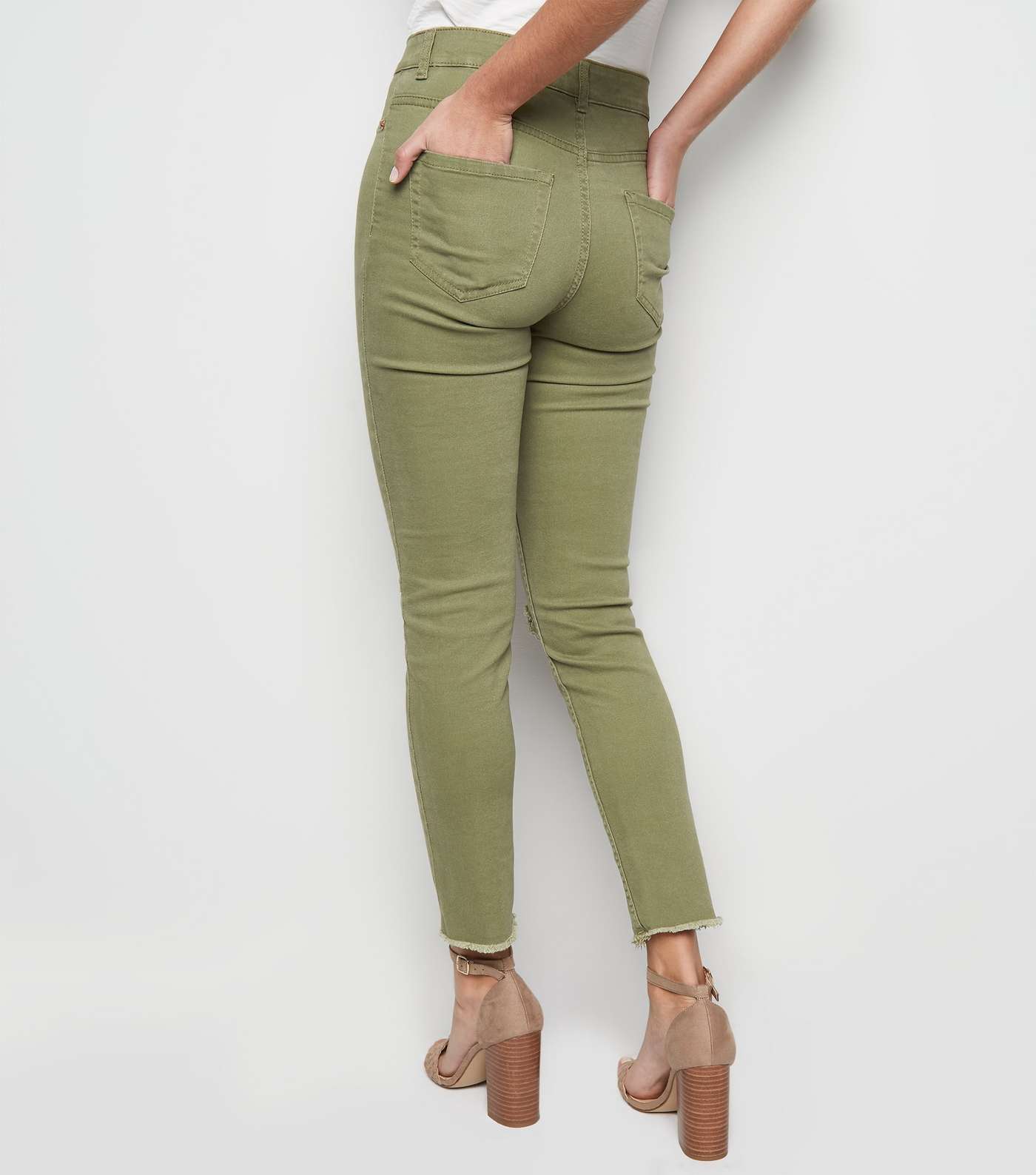 Khaki Ripped Raw Hem Skinny Jenna Jeans Image 5