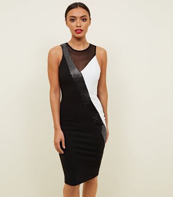 Black Sequin Colour Block Bodycon Dress | New Look