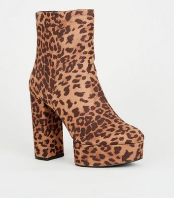 heeled animal print ankle boots