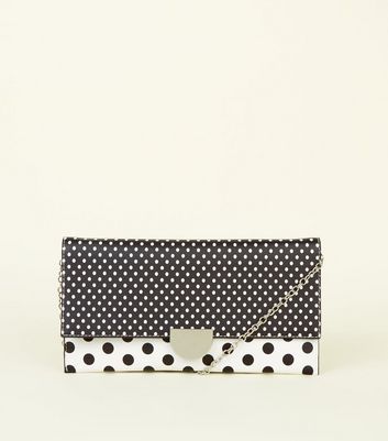 black and white polka dot clutch bag