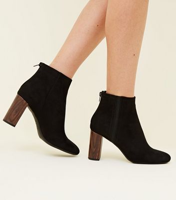 black ankle boots with wooden heel