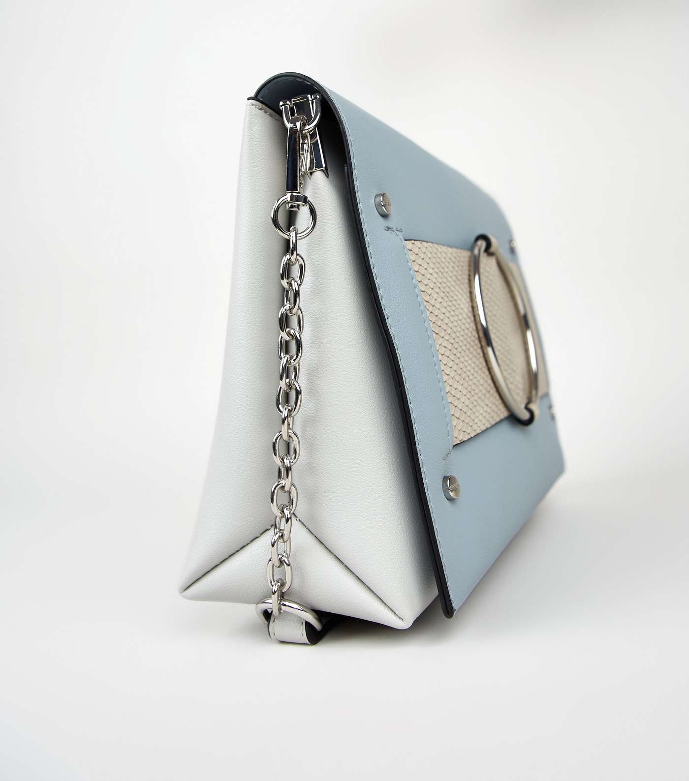 Blue Leather-Look Colour Block Bag Image 4