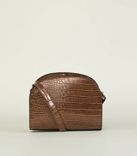 Cross Body Bags Chain Across New Look Khaki Faux Croc Curved Cross Body Bag