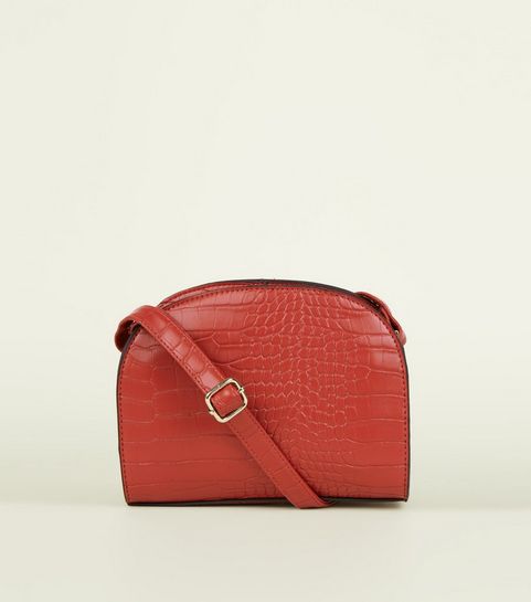 Women S Handbags Cross Body Clutch Tote Bags New Look Orange Faux Croc Curved Cross Body Bag