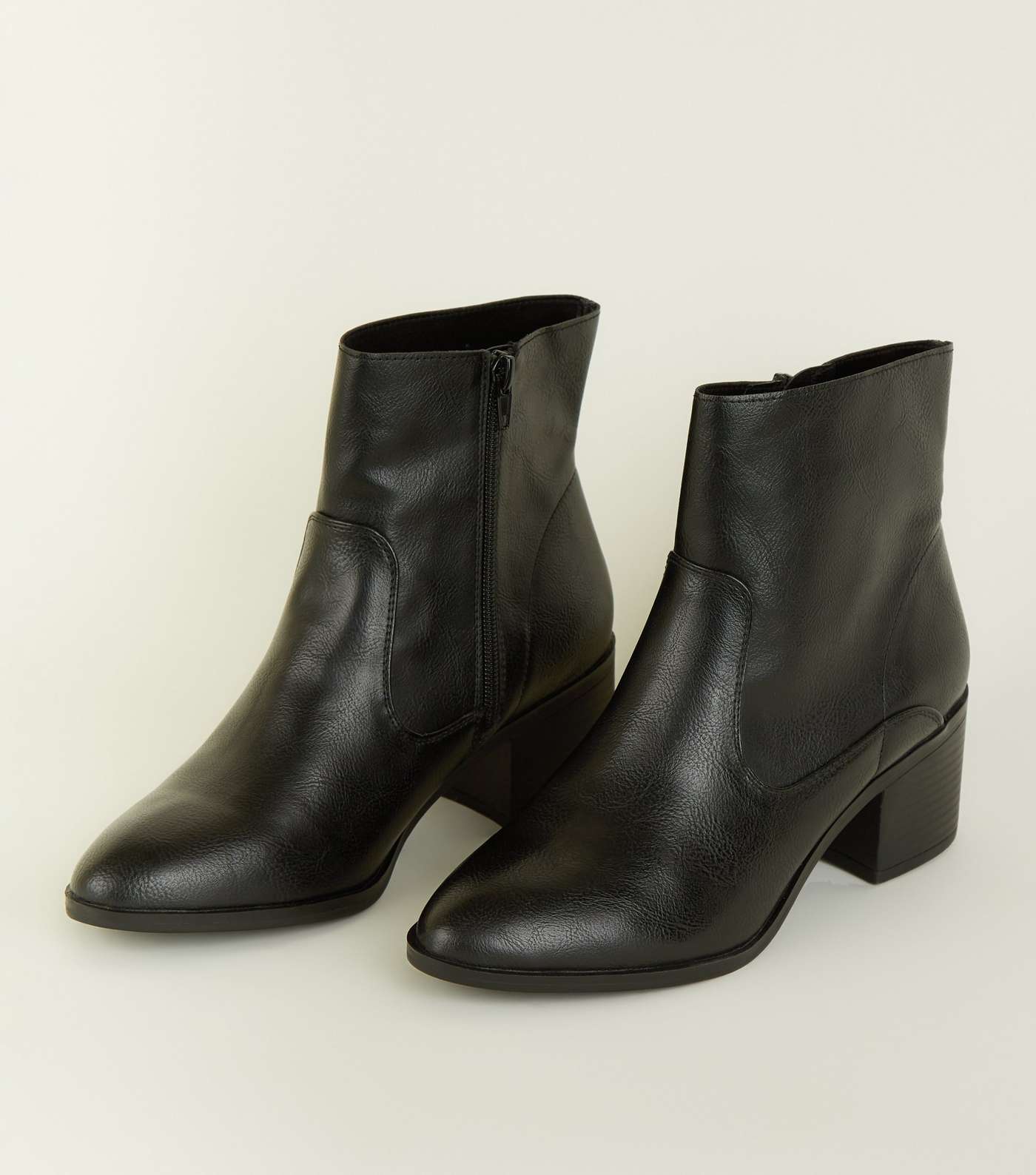 Black Leather-Look Block Heel Ankle Boots Image 3