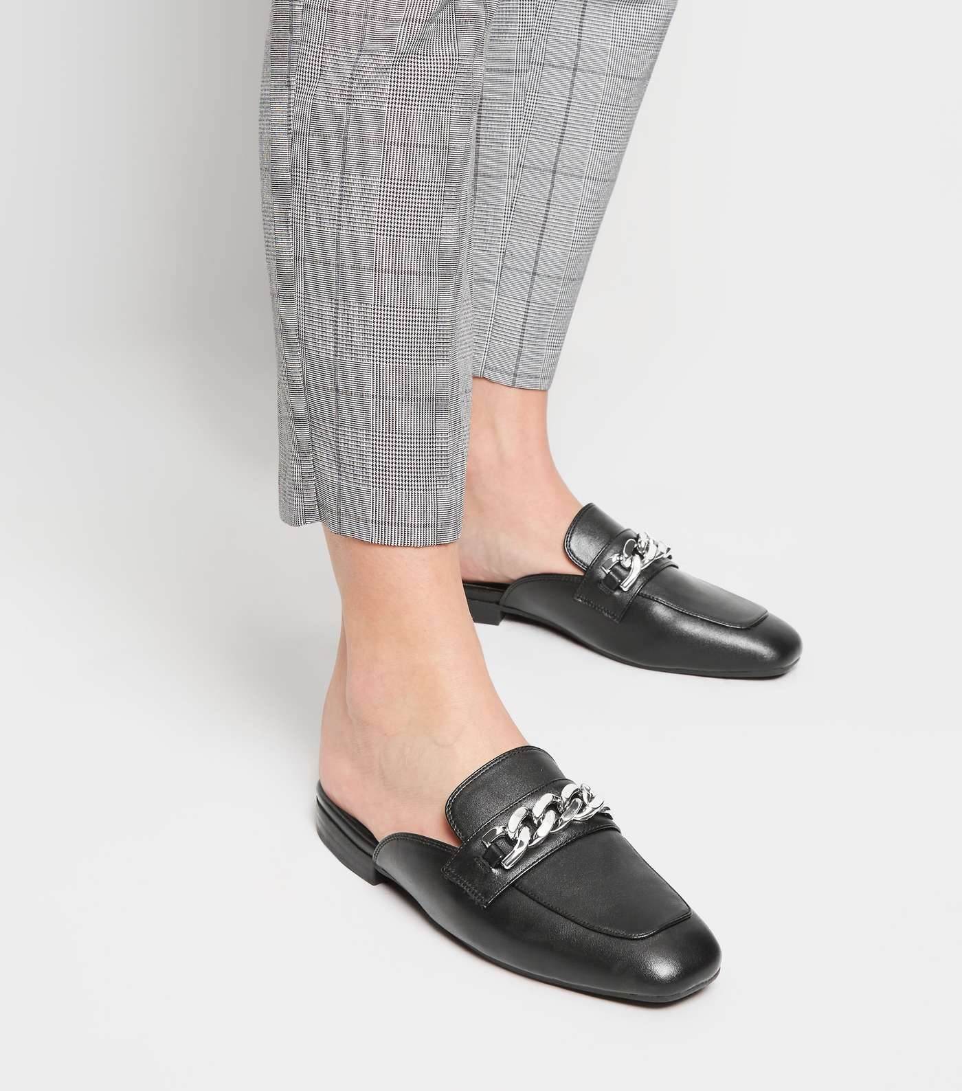 Black Chain Strap Loafer Mules Image 2