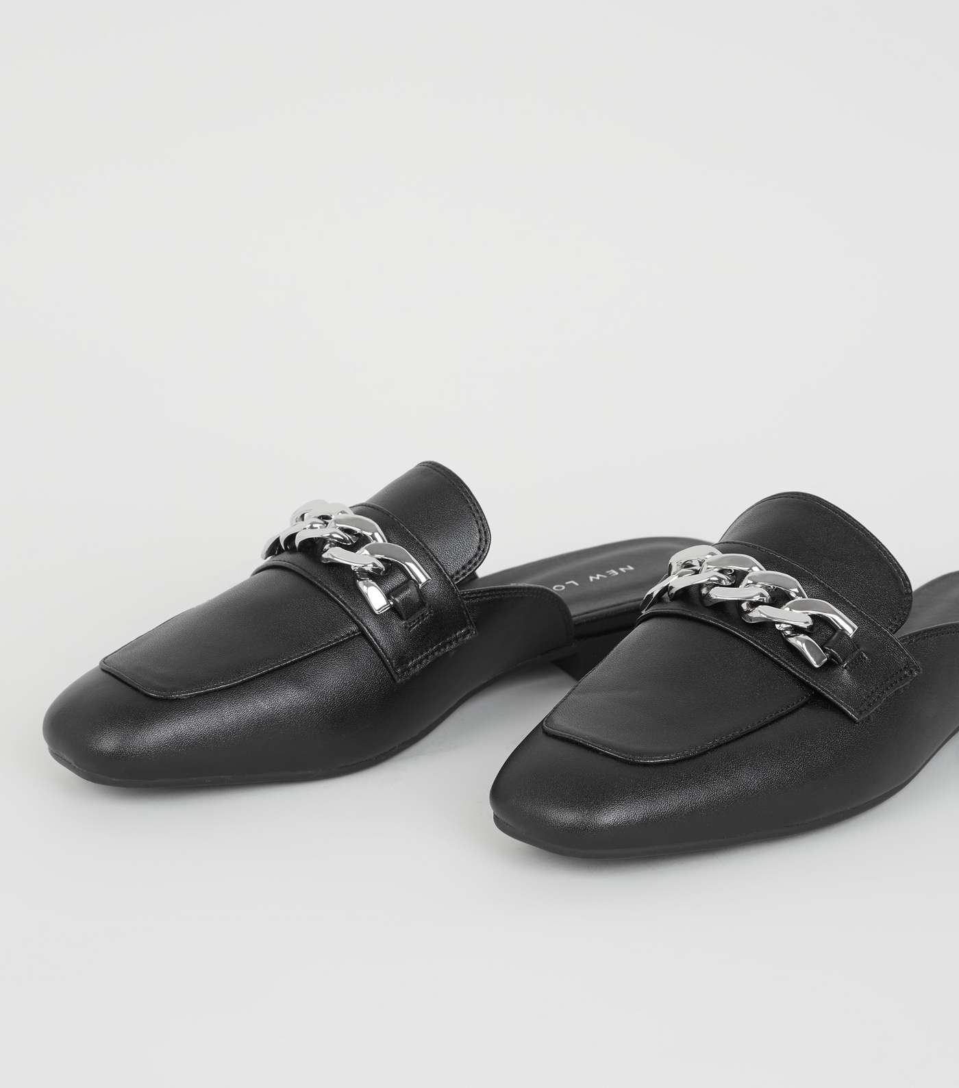 Black Chain Strap Loafer Mules Image 4