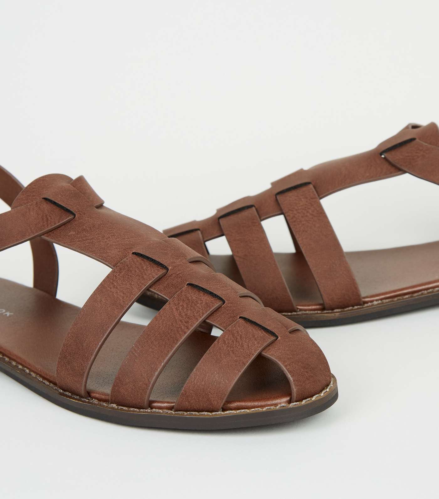 Rust Leather-Look Caged Flat Sandals Image 4