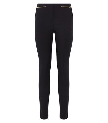 Black Zip Stretch Slim Leg Trousers | New Look