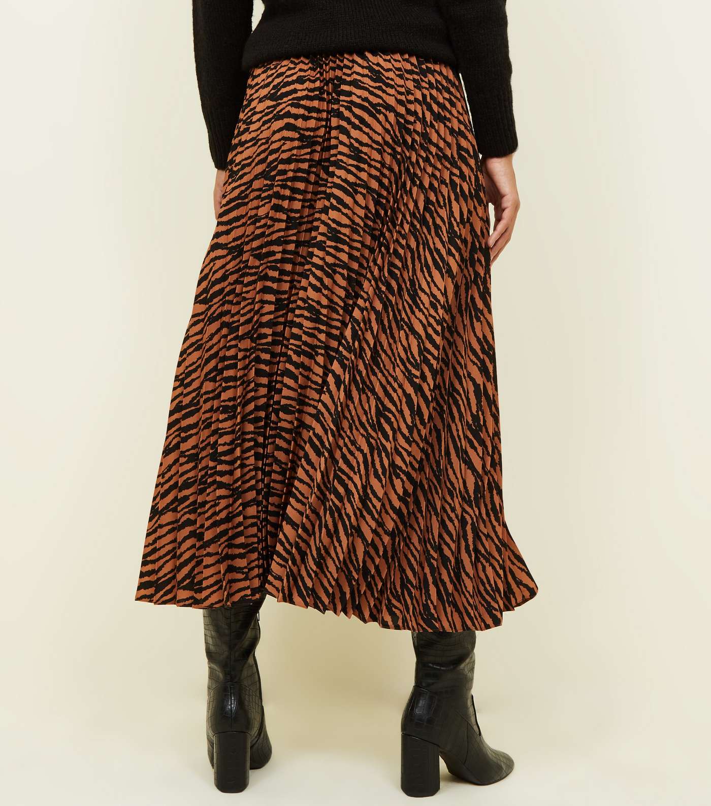 Rust Zebra Print Pleated Midi Skirt Image 3