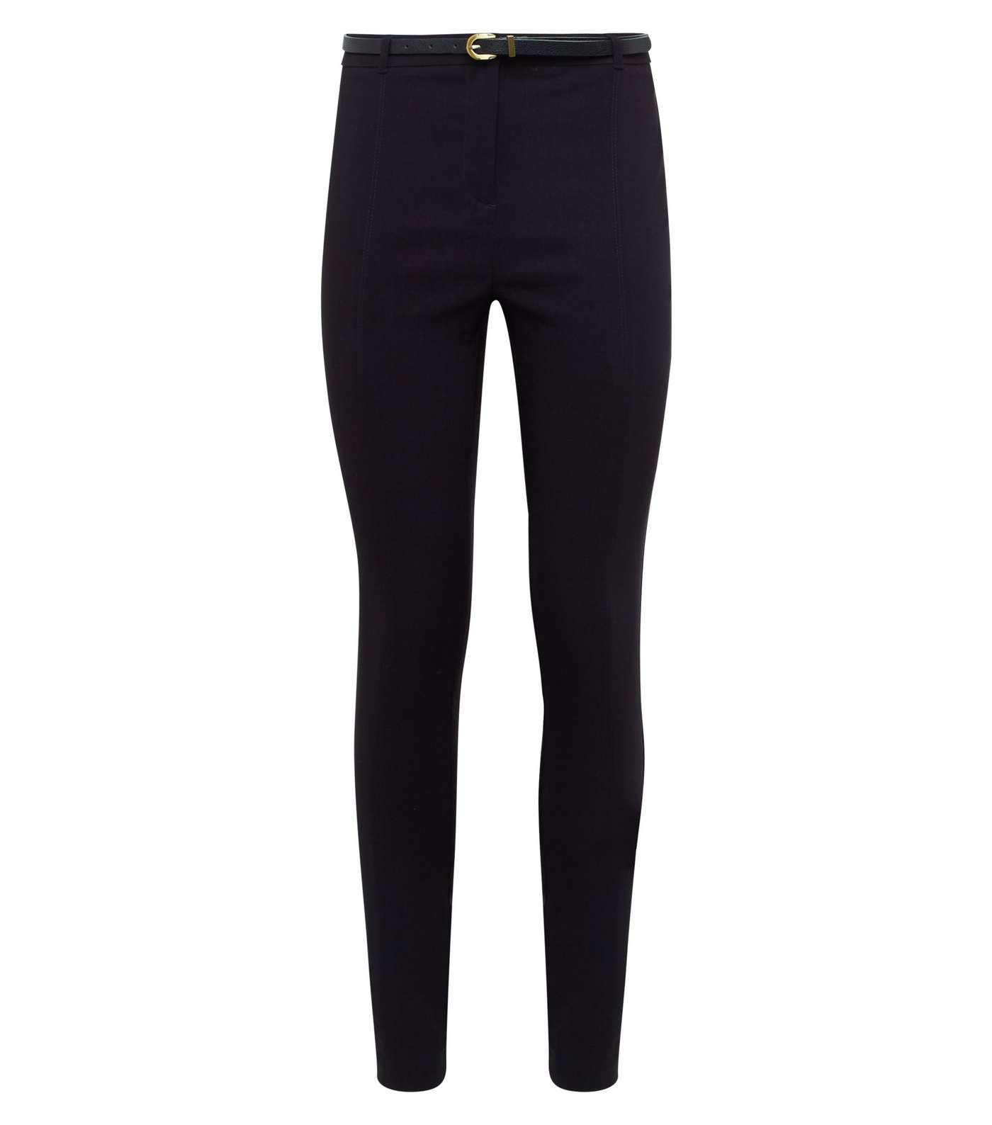 Black Belted Stretch Slim Fit Trousers Image 4