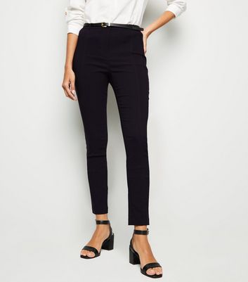 Black Belted Stretch Slim Fit Trousers 
