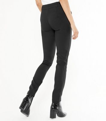 Black Zip Long Slim Stretch Trousers  New Look