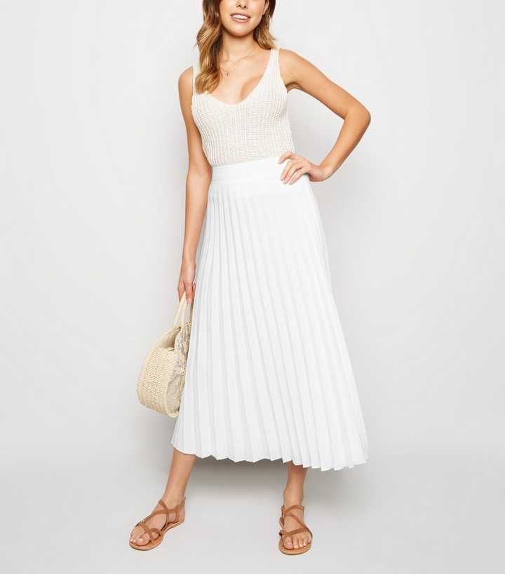 White Pleated Midi Skirt
