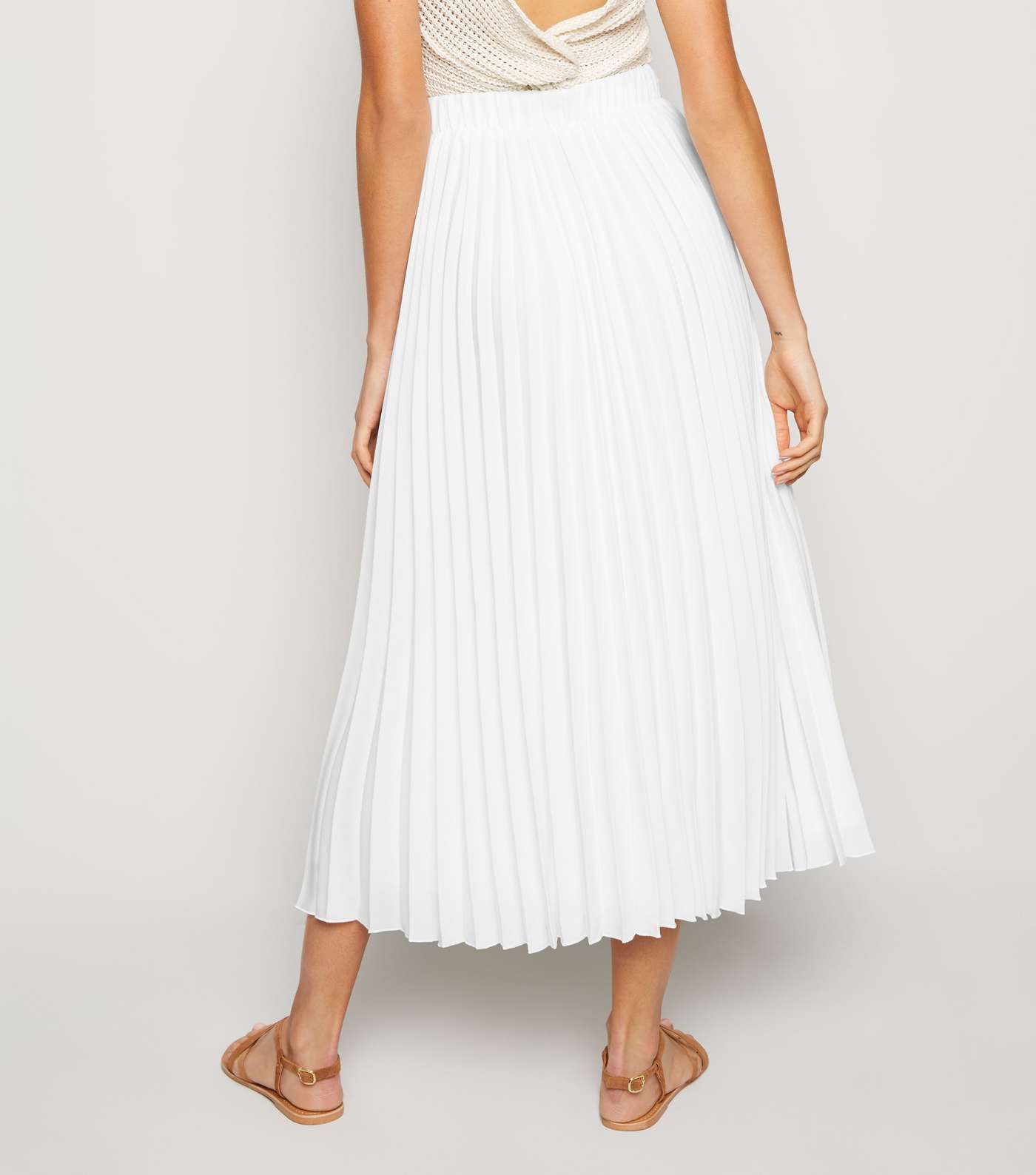 White Pleated Midi Skirt Image 3