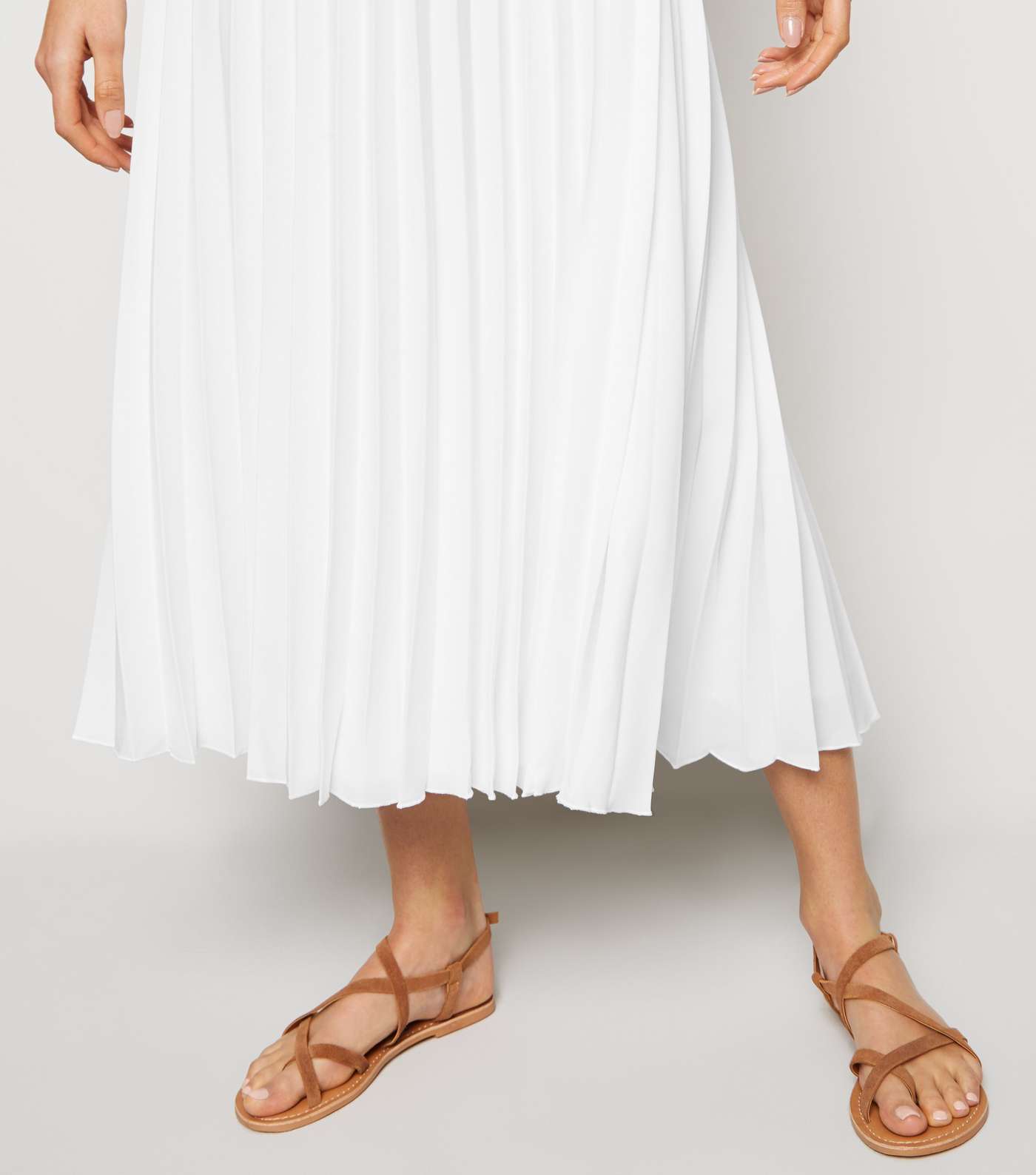 White Pleated Midi Skirt Image 5
