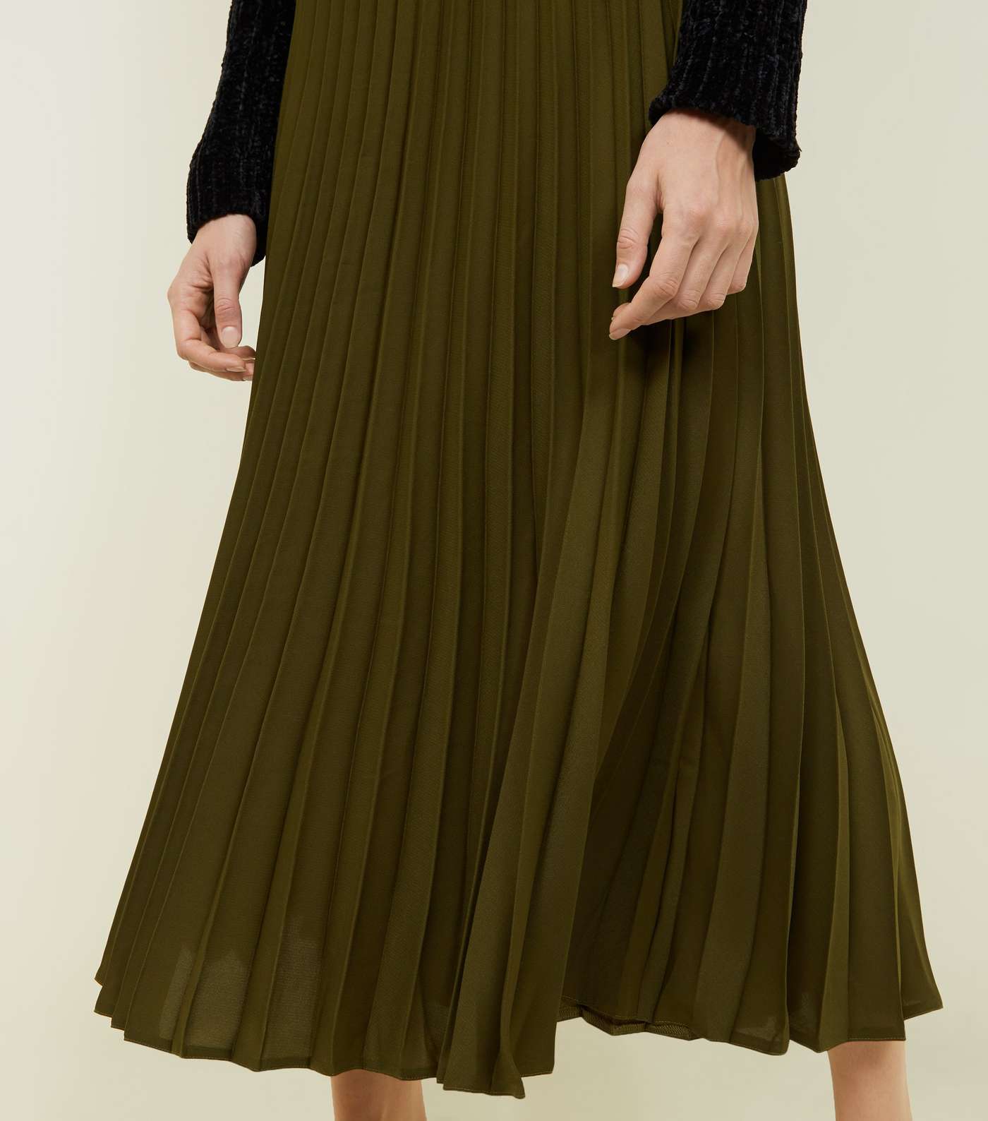 Khaki Pleated Midi Skirt  Image 5