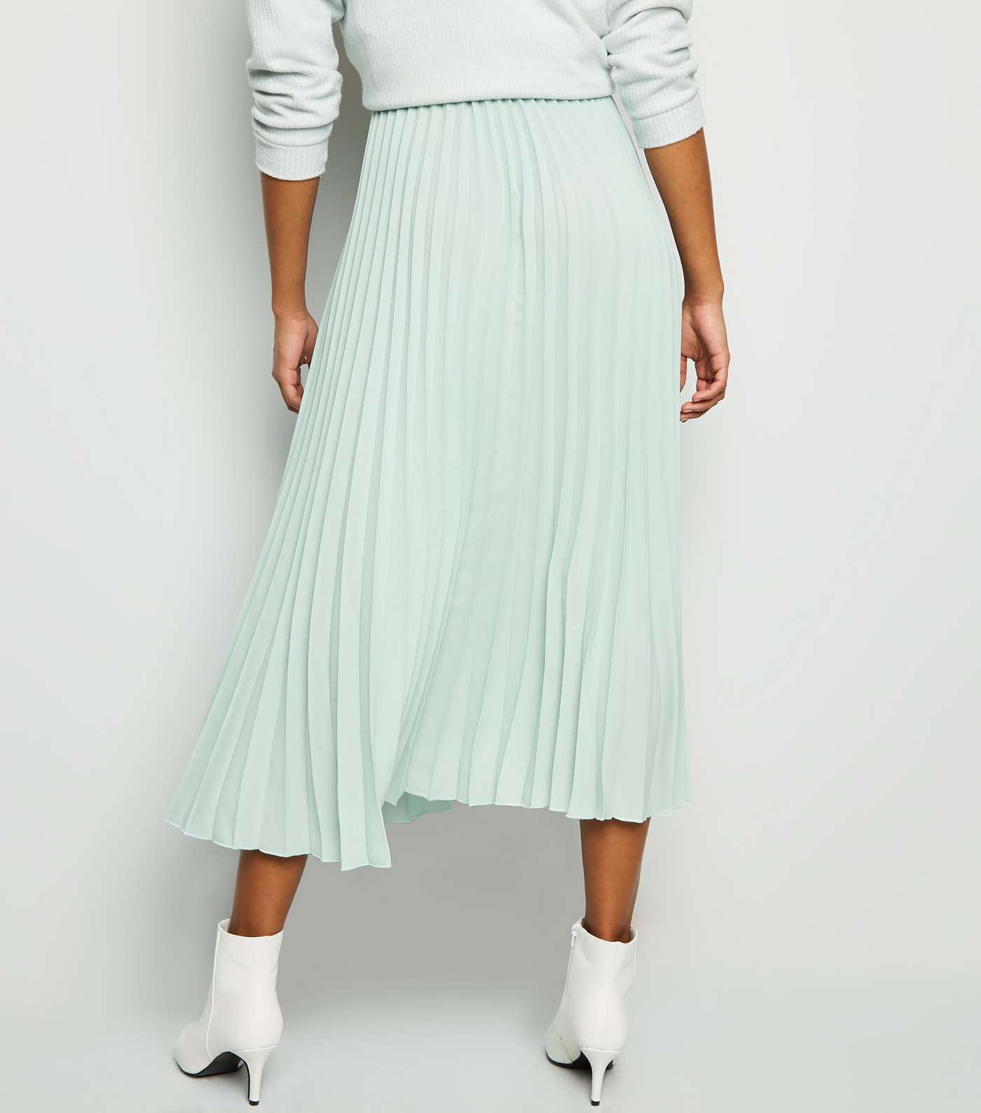 Mint Green Pleated Midi Skirt  Image 3