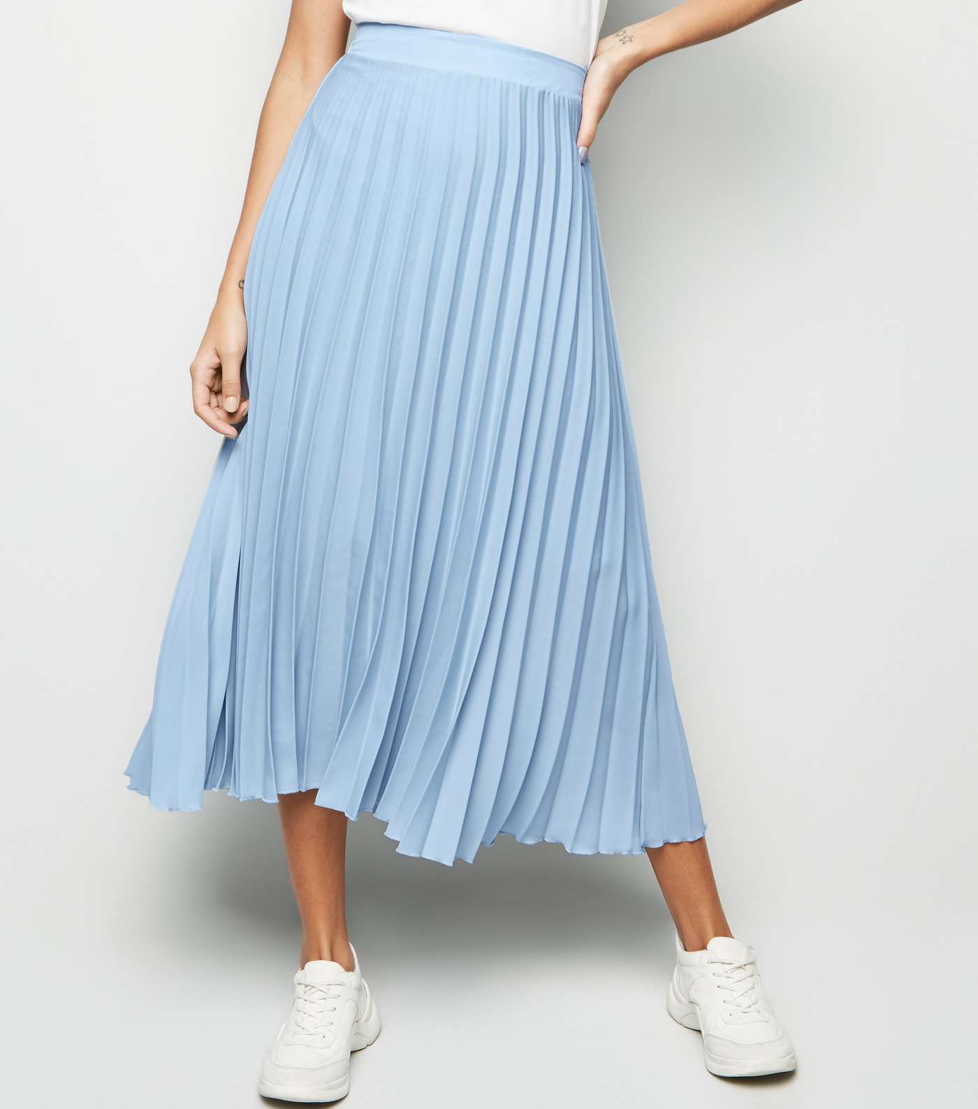 Pale Blue Pleated Midi Skirt  Image 2