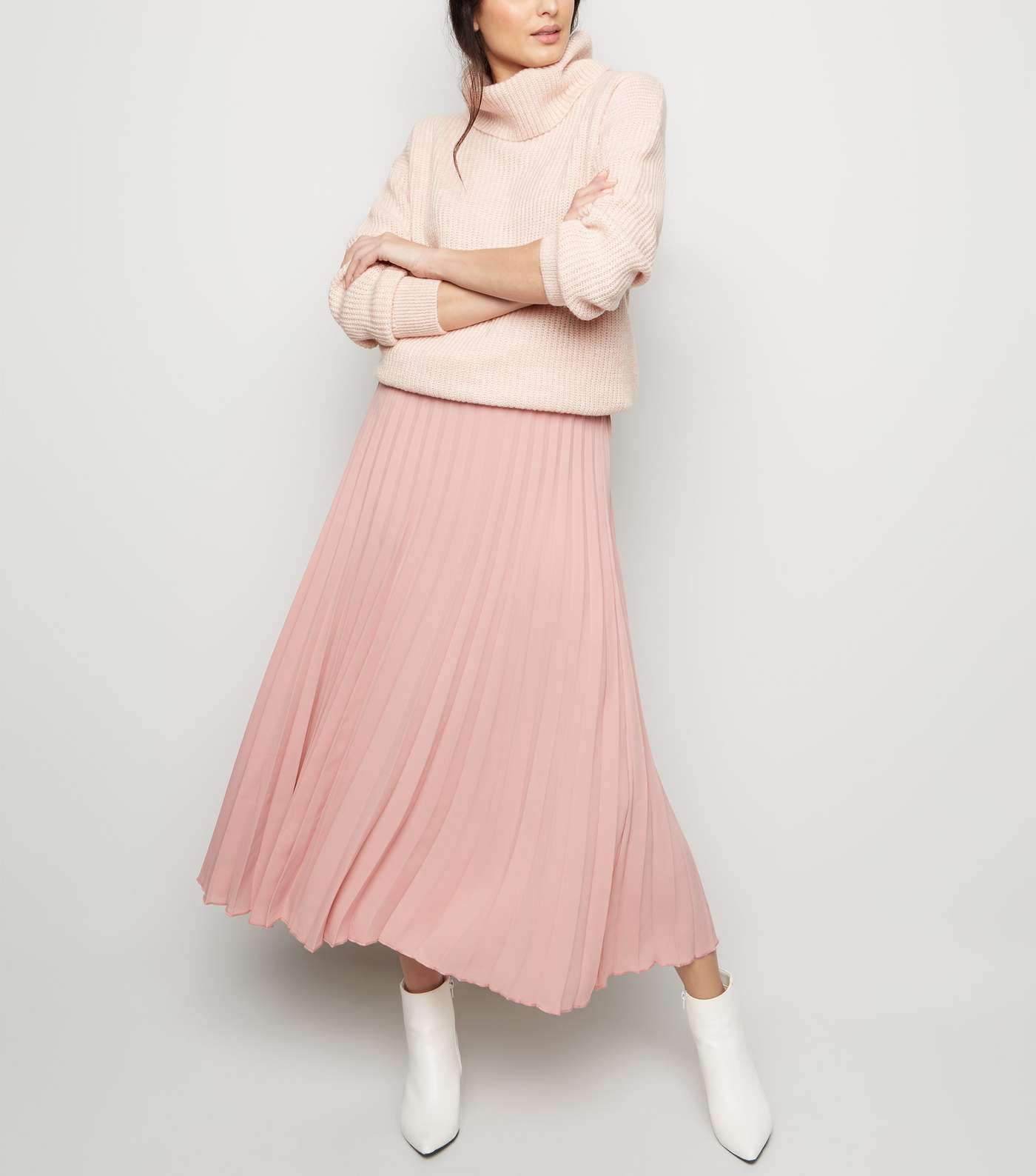 Mid Pink Pleated Midi Skirt 