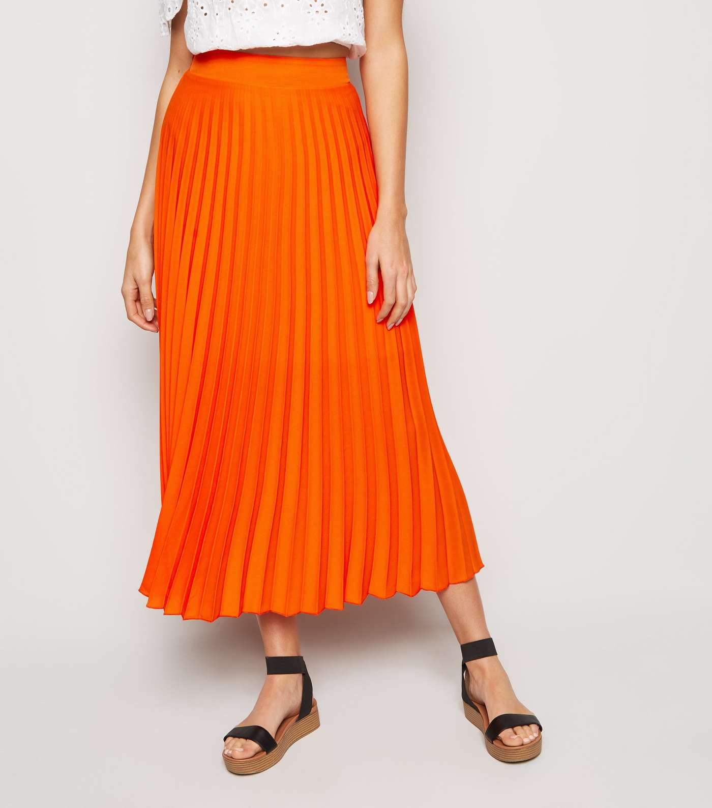 Bright Orange Neon Pleated Midi Skirt  Image 2