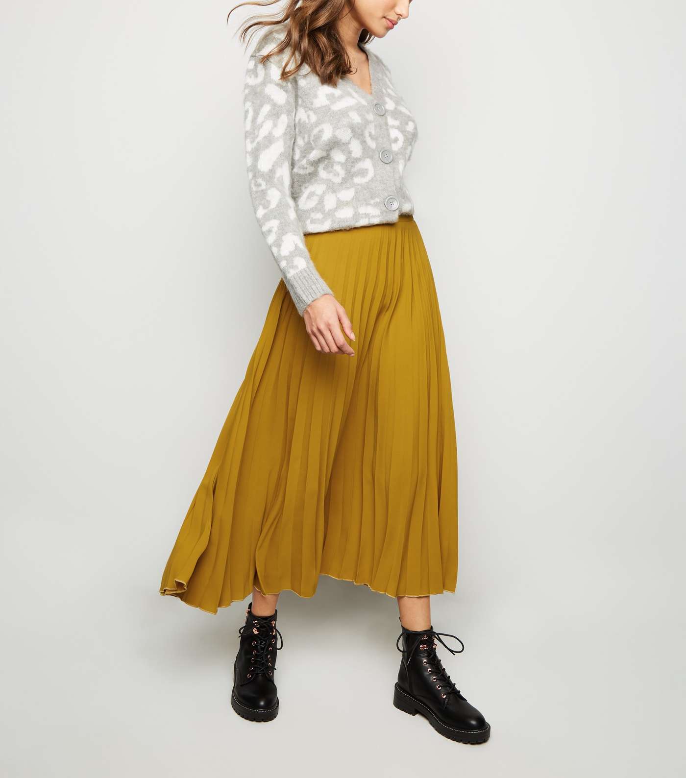 Mustard Pleated Midi Skirt 