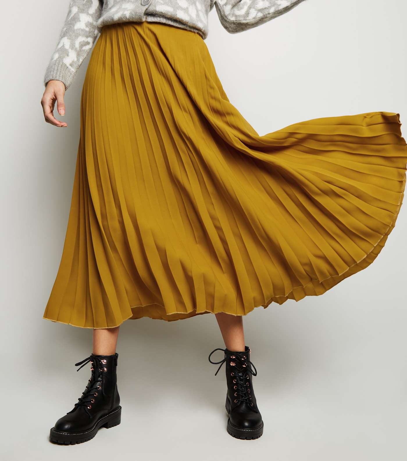 Mustard Pleated Midi Skirt  Image 3