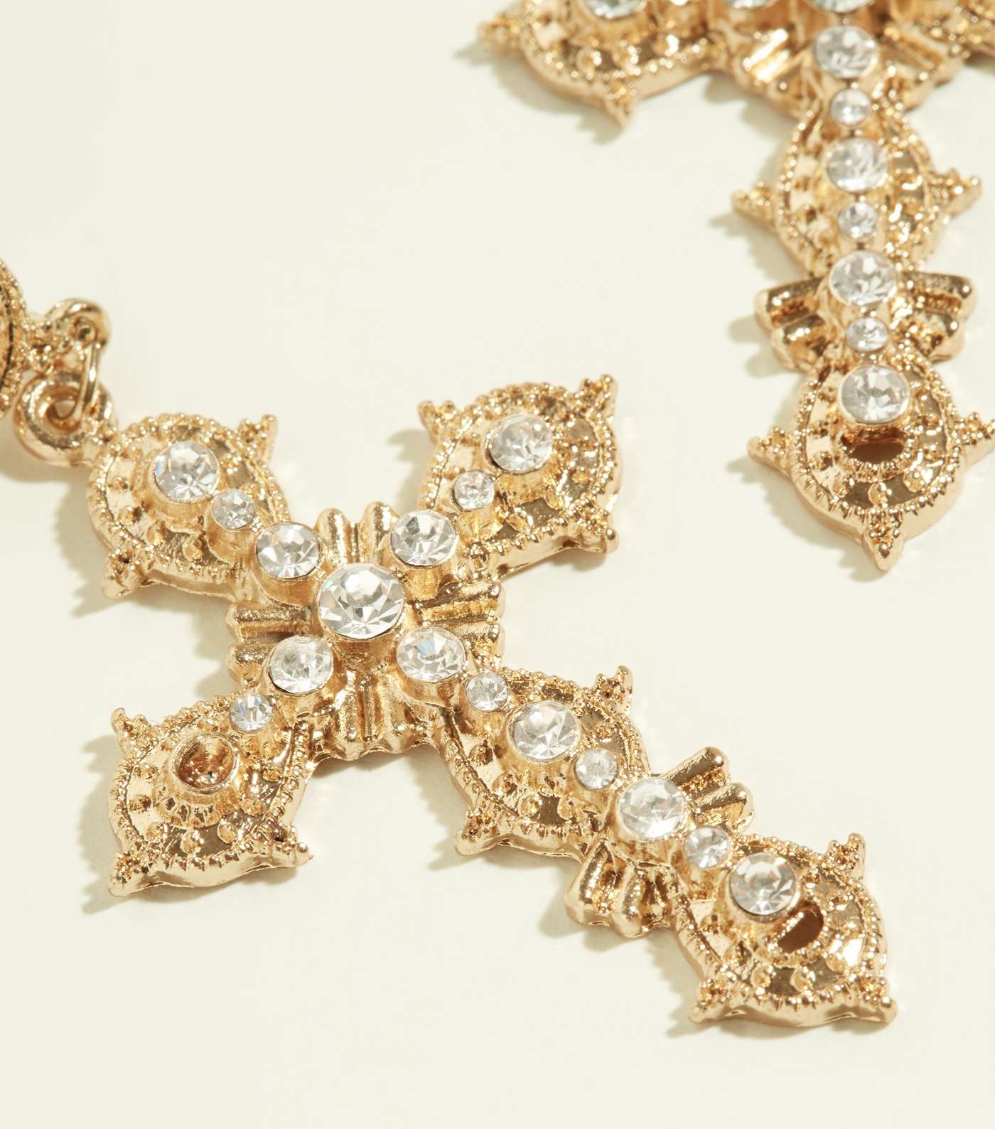 RE:BORN Gold Diamanté Cross Drop Earrings Image 3