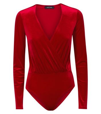 Red Velvet Wrap Long Sleeve Bodysuit