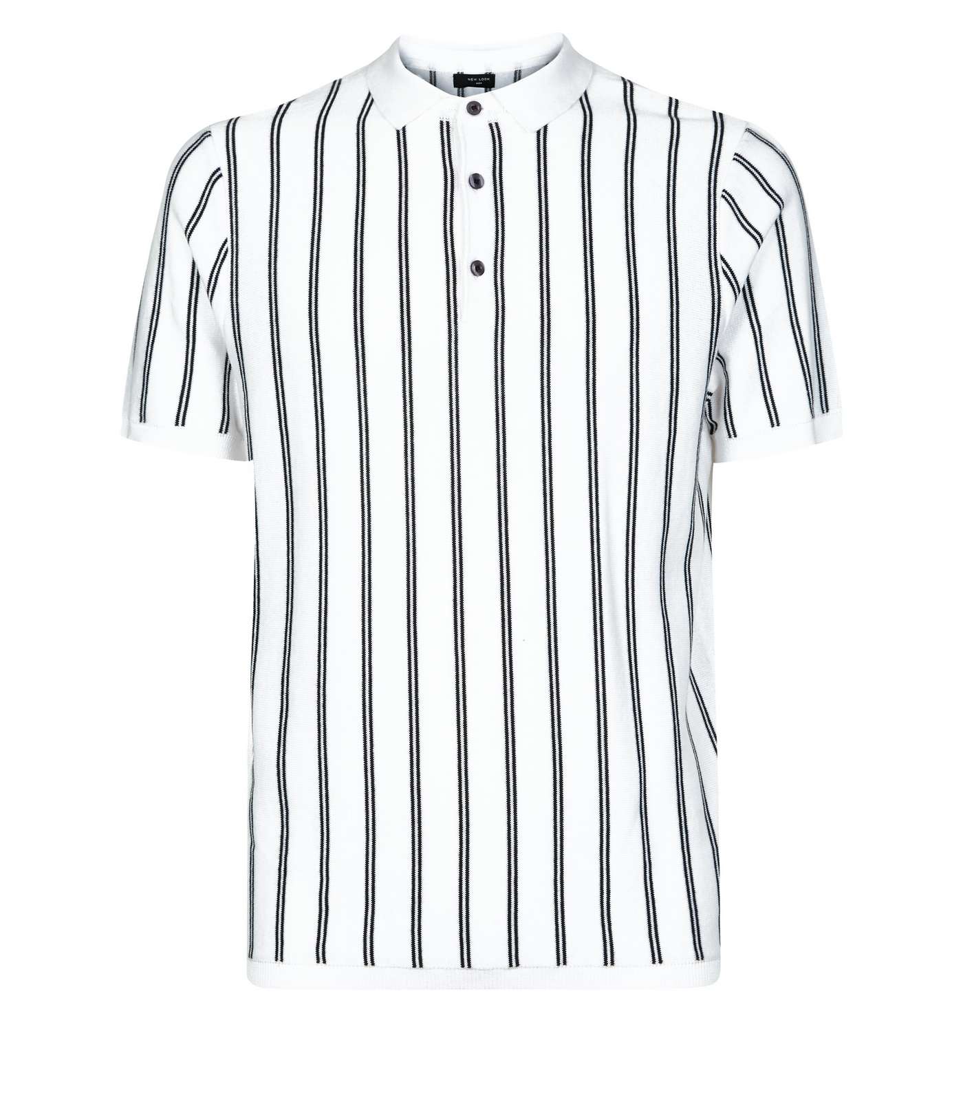 Off White Vertical Stripe Polo Shirt Image 4
