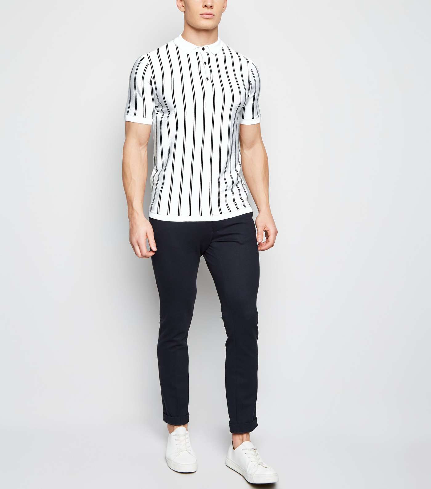 Off White Vertical Stripe Polo Shirt Image 2