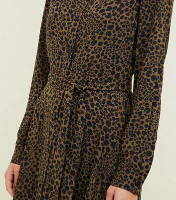 leopard print shirt midi dress