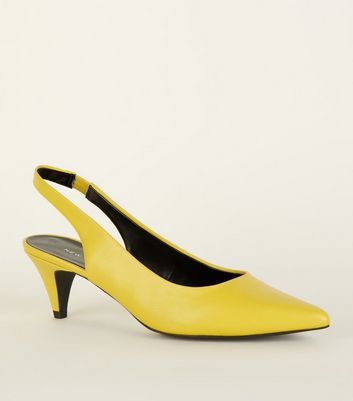 yellow kitten heel shoes