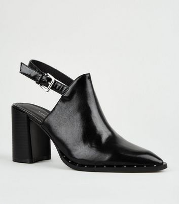 black patent slingback shoes