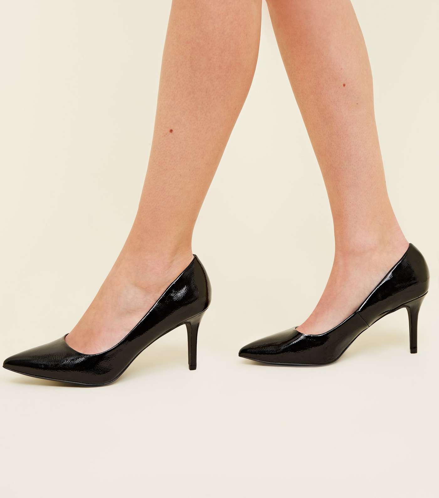 Black Patent Pointed Court Shoes  Image 2