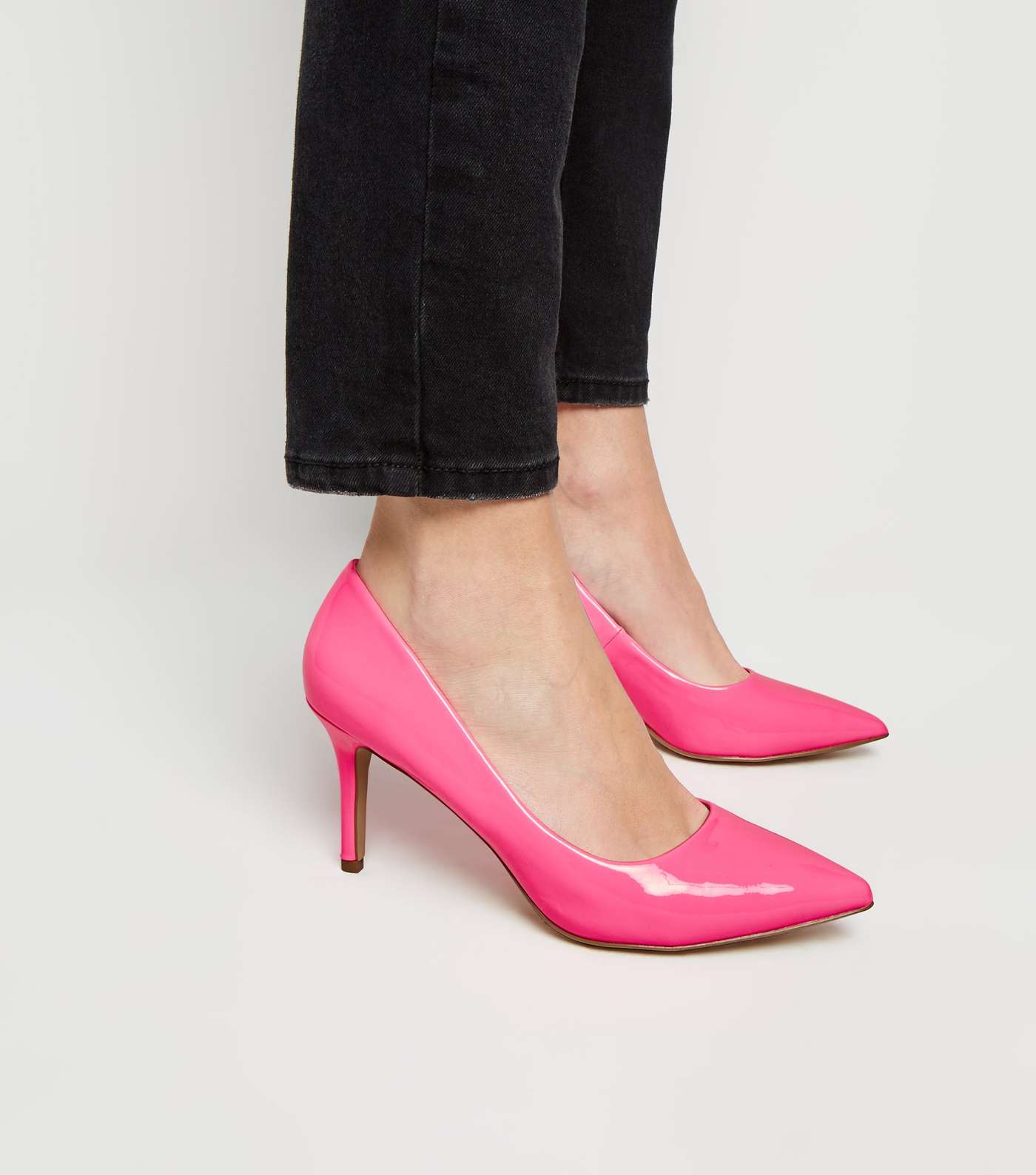 Pink Neon Patent Pointed Court Shoes  Image 2