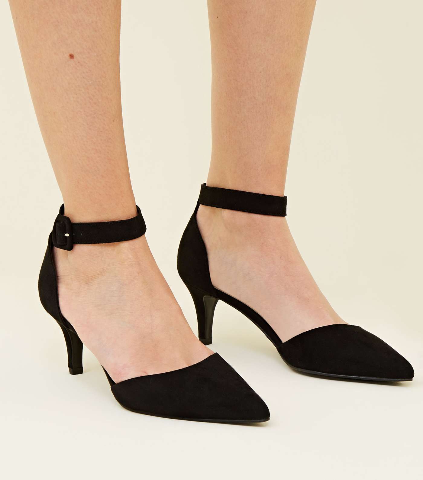 Black Comfort Flex Kitten Heel Pointed Court Shoes Image 2